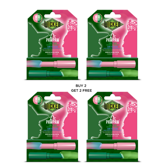 Four packages of Wicked Dr. Pawpaw on a white background